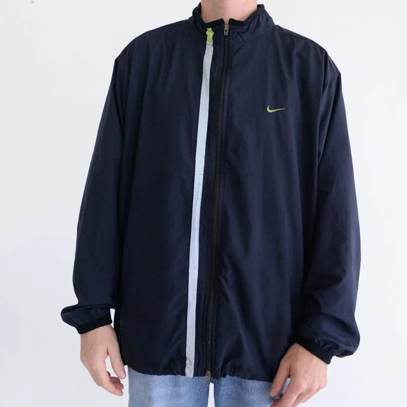 VTG Nike Y2K Navy  Blue Gray Tag Zip Up Fishnet Lined Running Windbreaker Jacket - Picture 2 of 12